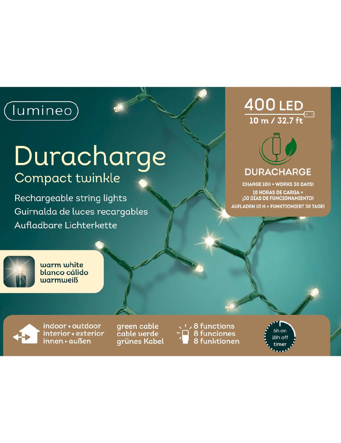 Serie Di Luci Natale Ghirlanda Duracharge Compact Twinkle 400 LED 10m