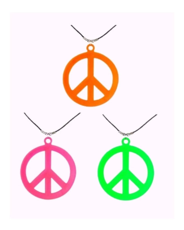 Collana Hippie Simbolo Della Pace Fluo Accessori Halloween E Carnevale Assortito