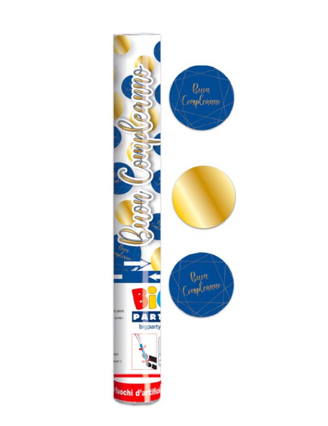 Cannone Spara Coriandoli Buon Compleanno Blu E Oro 30cm