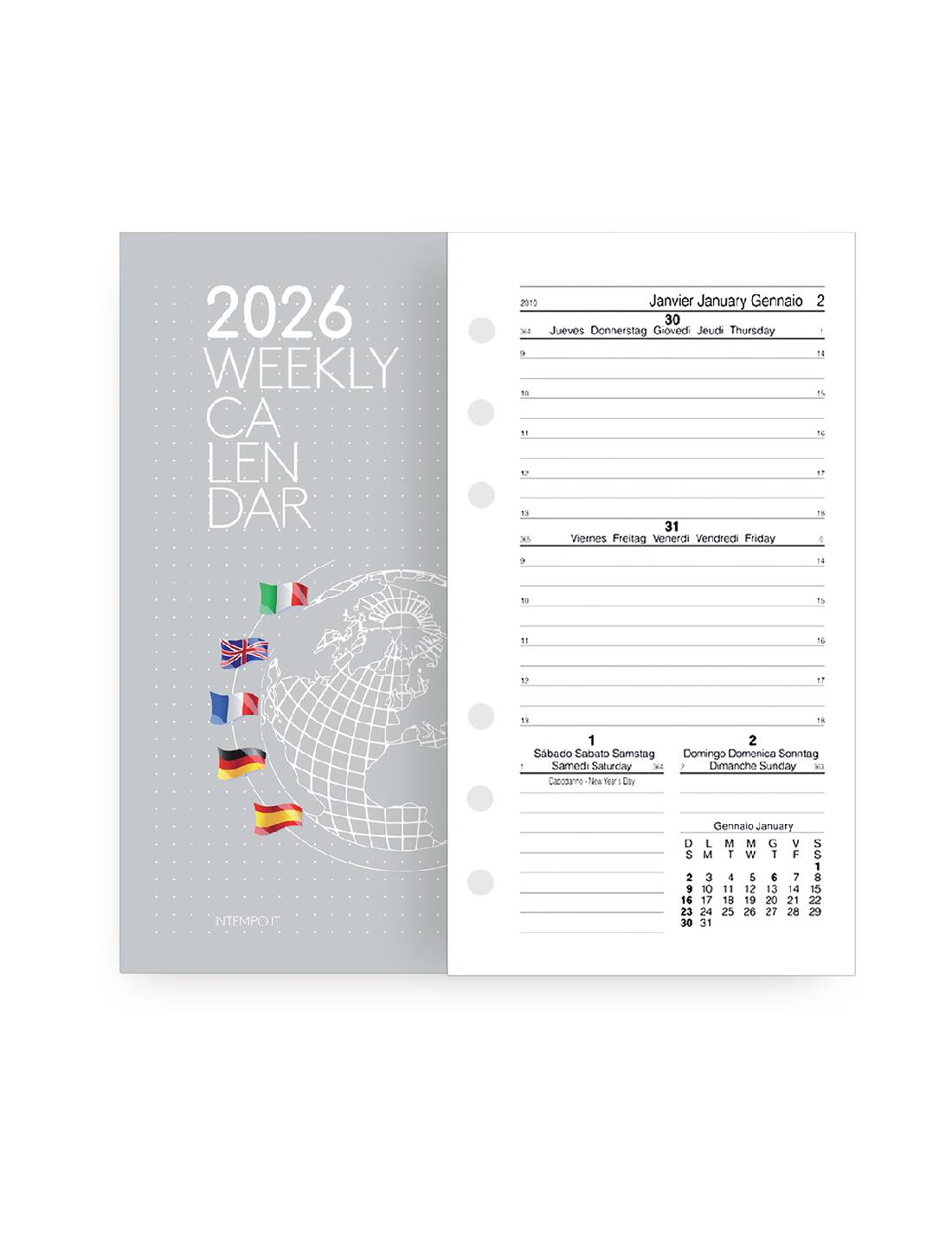 Ricambio InTempo Per Agenda Settimanale Cartonato 12 Mesi 2026 17x24cm