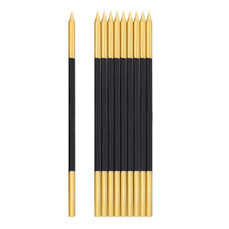 Candeline Di Compleanno In Cera Mezzo Stelo Oro e Nero 10pz.