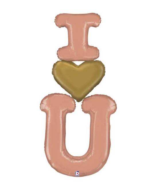 Palloncino Mylar Sagomato "I Love You" Rosa e Oro 60cm