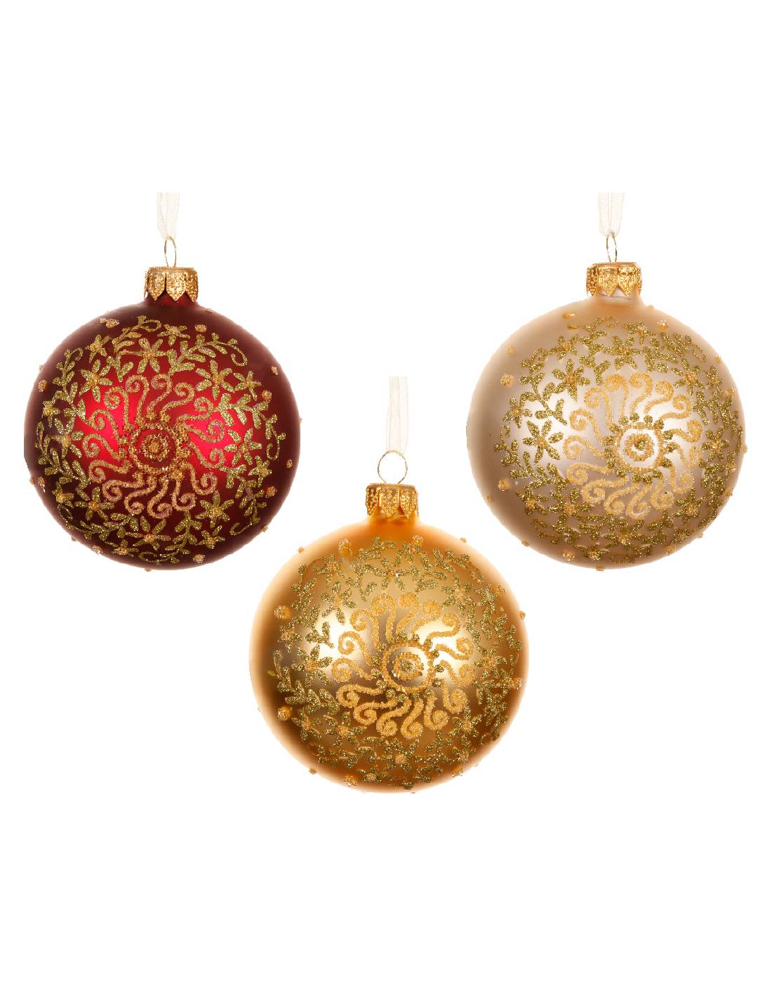 Pallina Albero Di Natale In Vetro Con Decorazione Oro Glitter 8cm