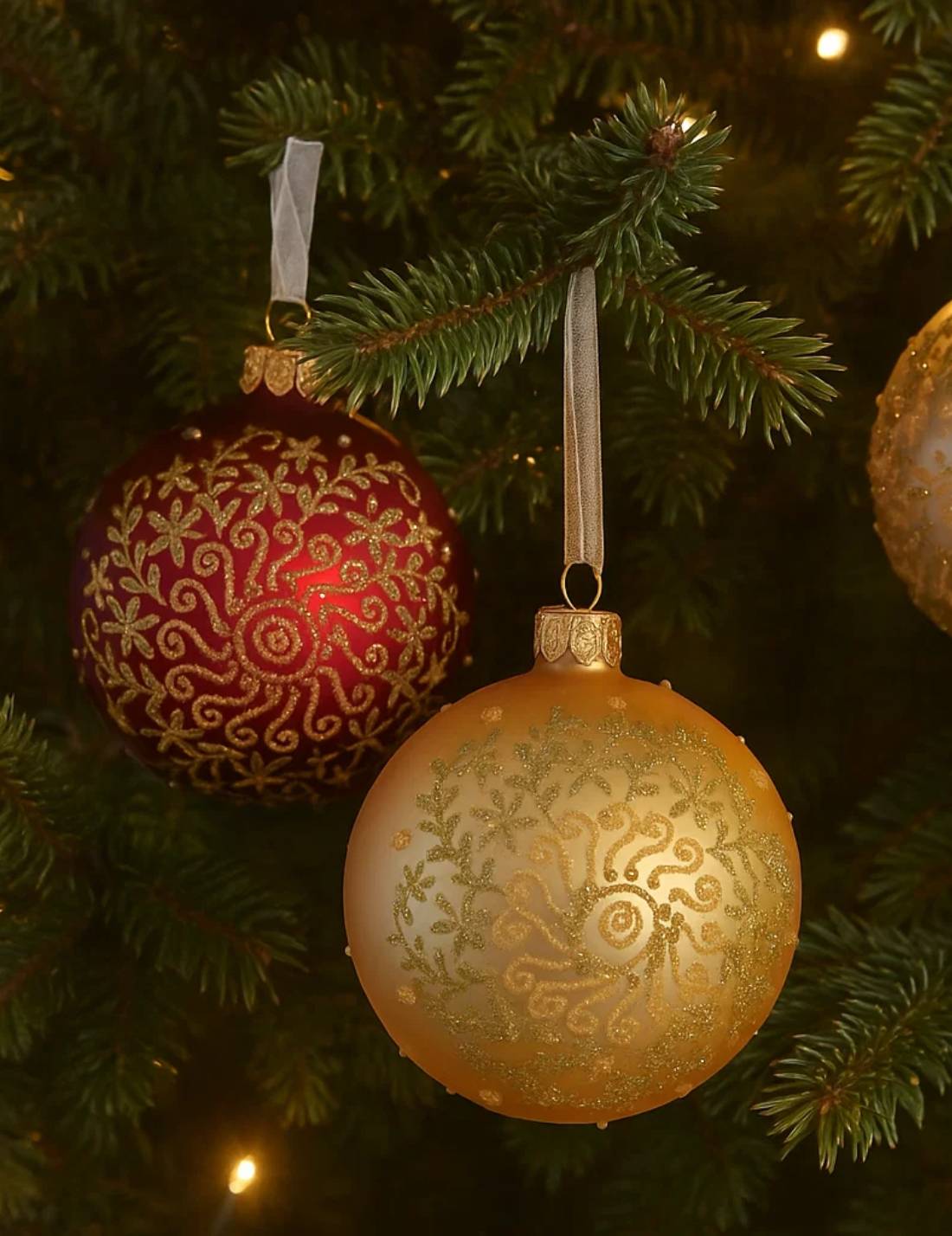 Pallina Albero Di Natale In Vetro Con Decorazione Oro Glitter 8cm