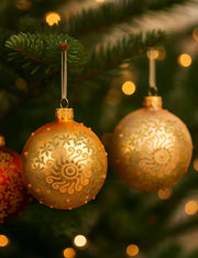 Pallina Albero Di Natale In Vetro Con Decorazione Oro Glitter 8cm