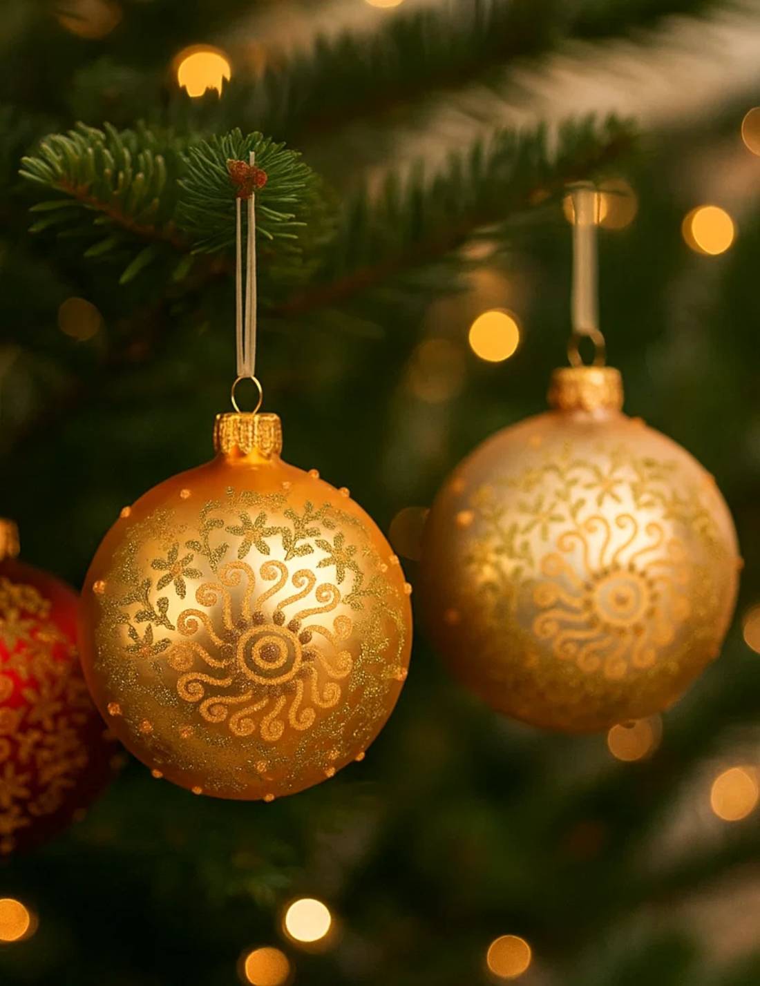 Pallina Albero Di Natale In Vetro Con Decorazione Oro Glitter 8cm