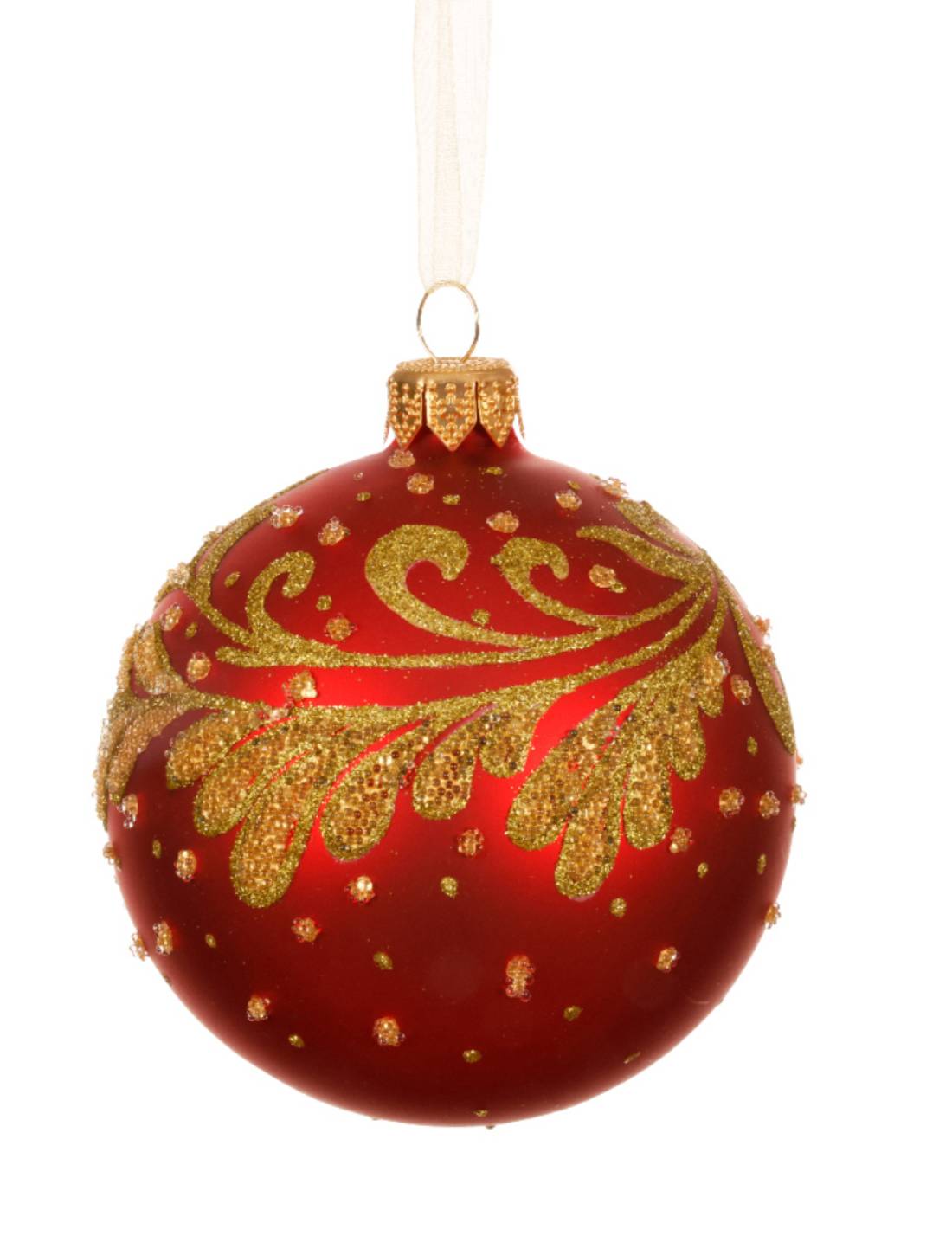 Pallina Albero Di Natale In Vetro Con Agrifoglio Oro Glitter 8cm