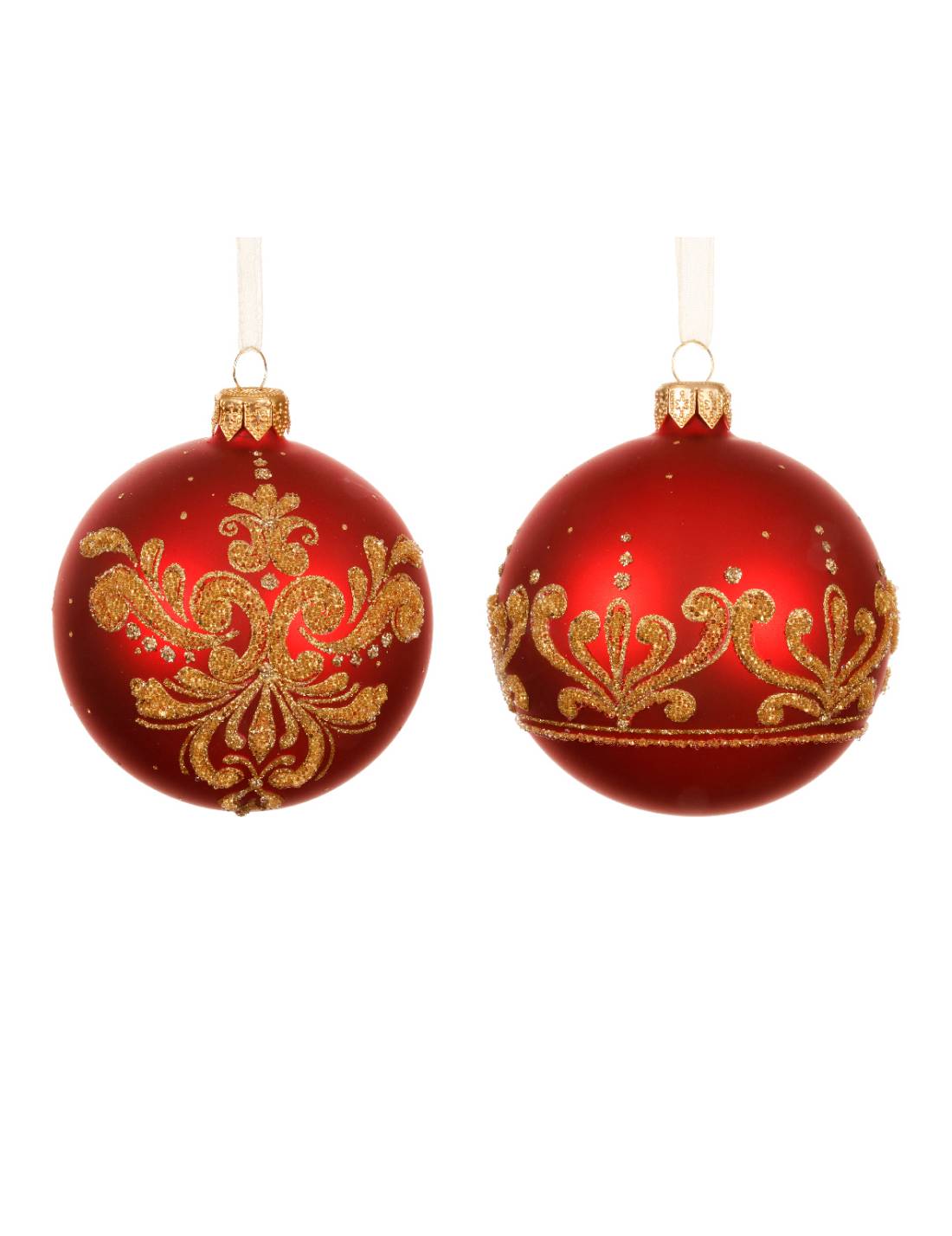 Pallina Albero Di Natale In Vetro Con Motivo Oro Barocco 8cm
