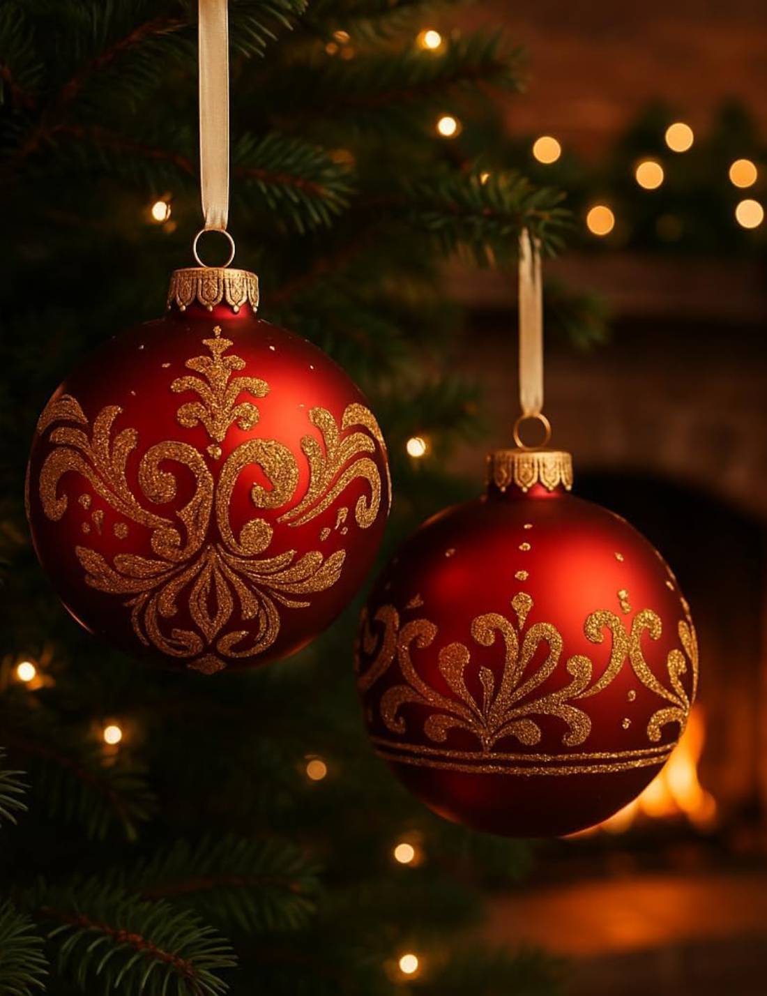 Pallina Albero Di Natale In Vetro Con Motivo Oro Barocco 8cm