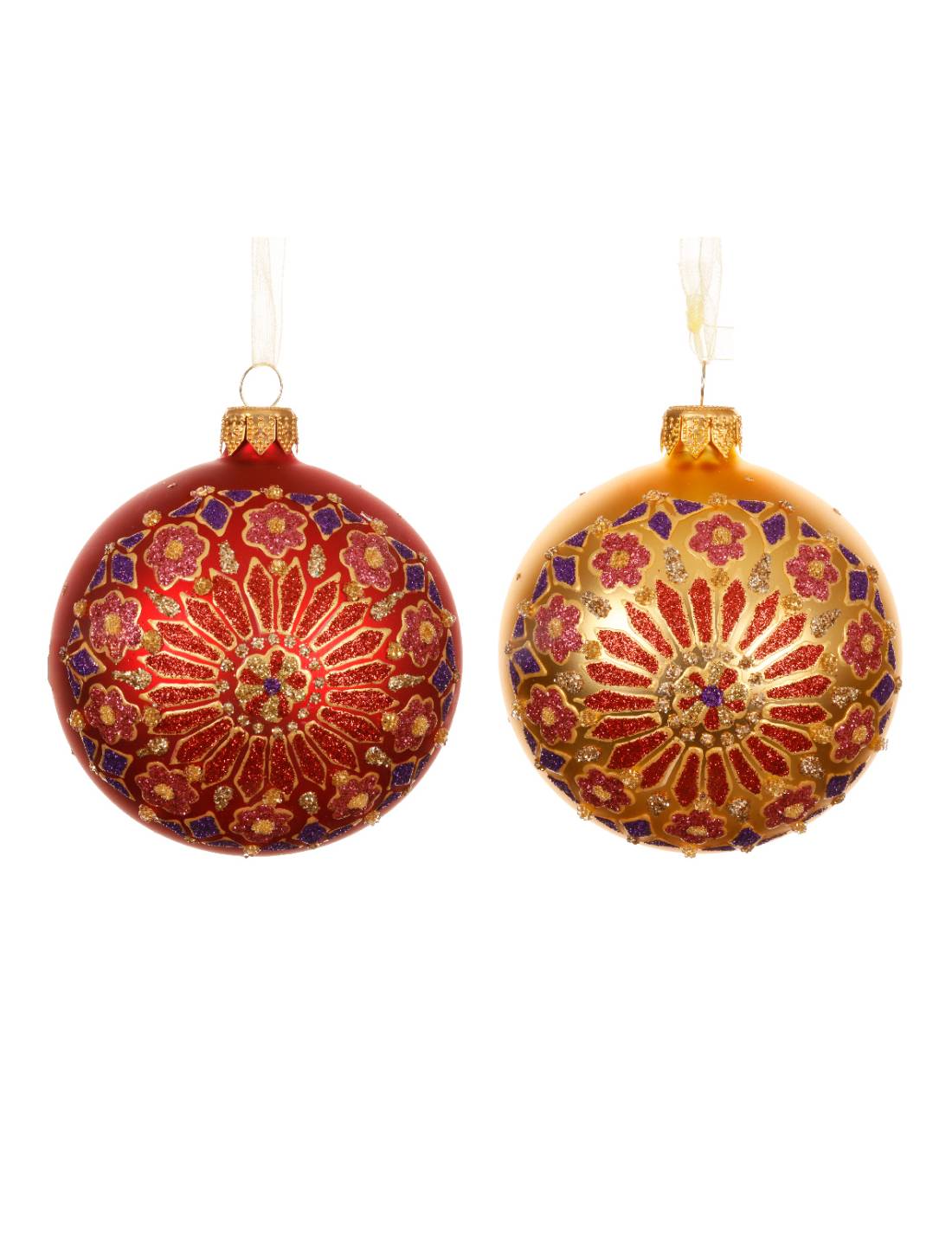 Pallina Albero Di Natale In Vetro Con Motivo Floreale 8cm