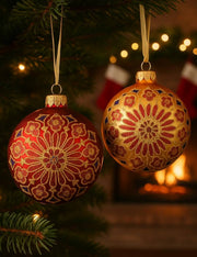 Pallina Albero Di Natale In Vetro Con Motivo Floreale 8cm