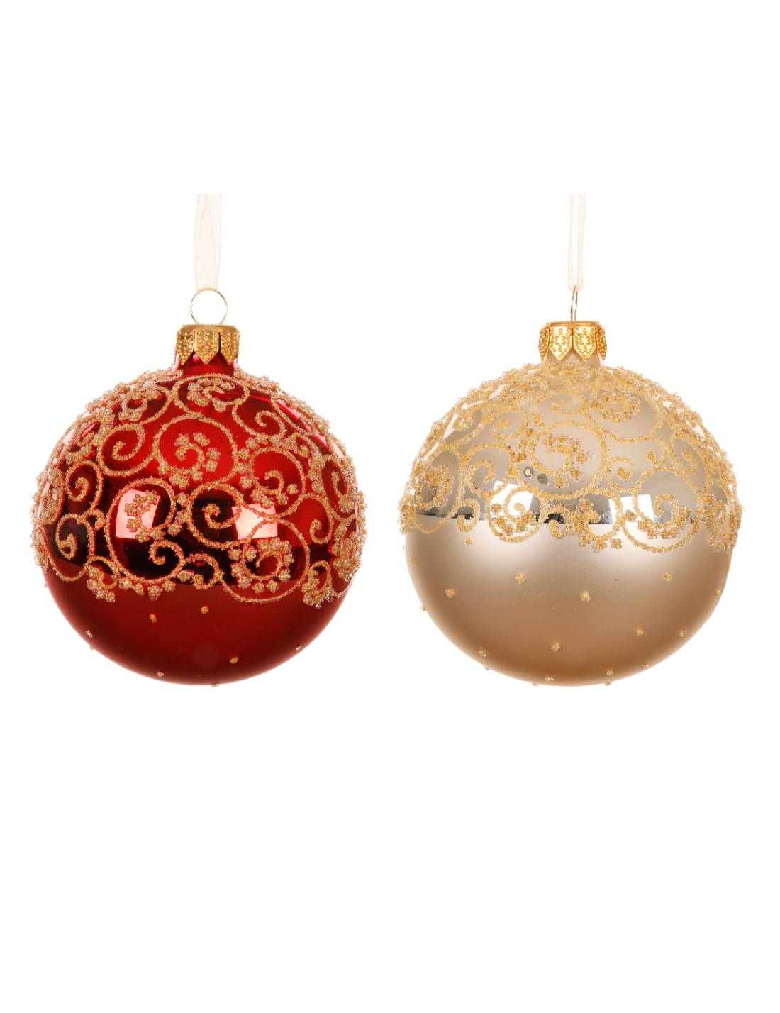 Pallina Albero Di Natale In Vetro Riccioli Oro Glitter 8cm