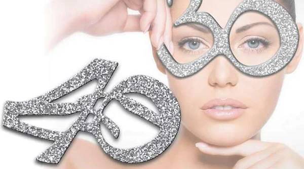 Occhiali Festa in Plastica 40 Anni Argento Glitter