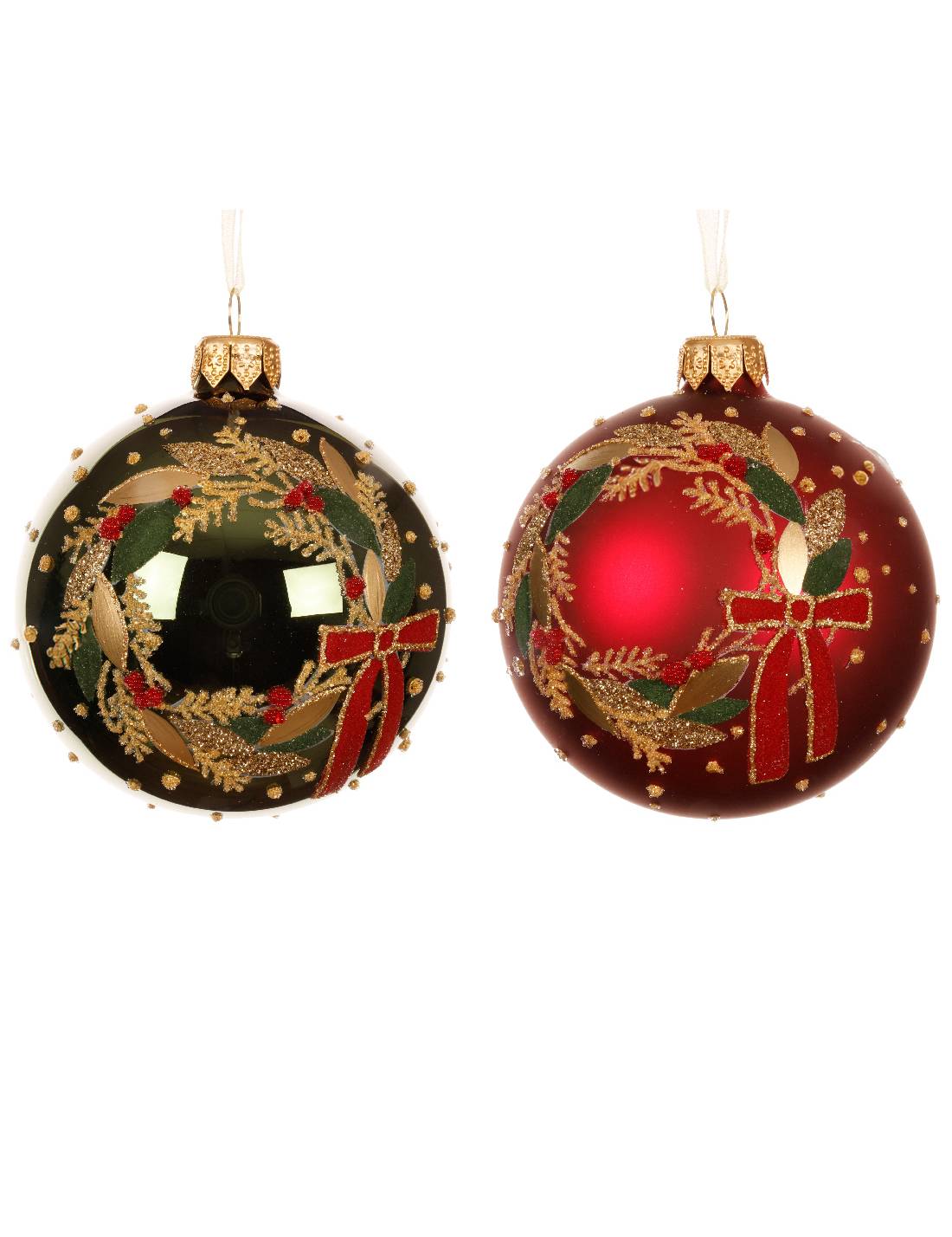 Pallina Albero Di Natale In Vetro Con Corona Ghirlanda 8cm