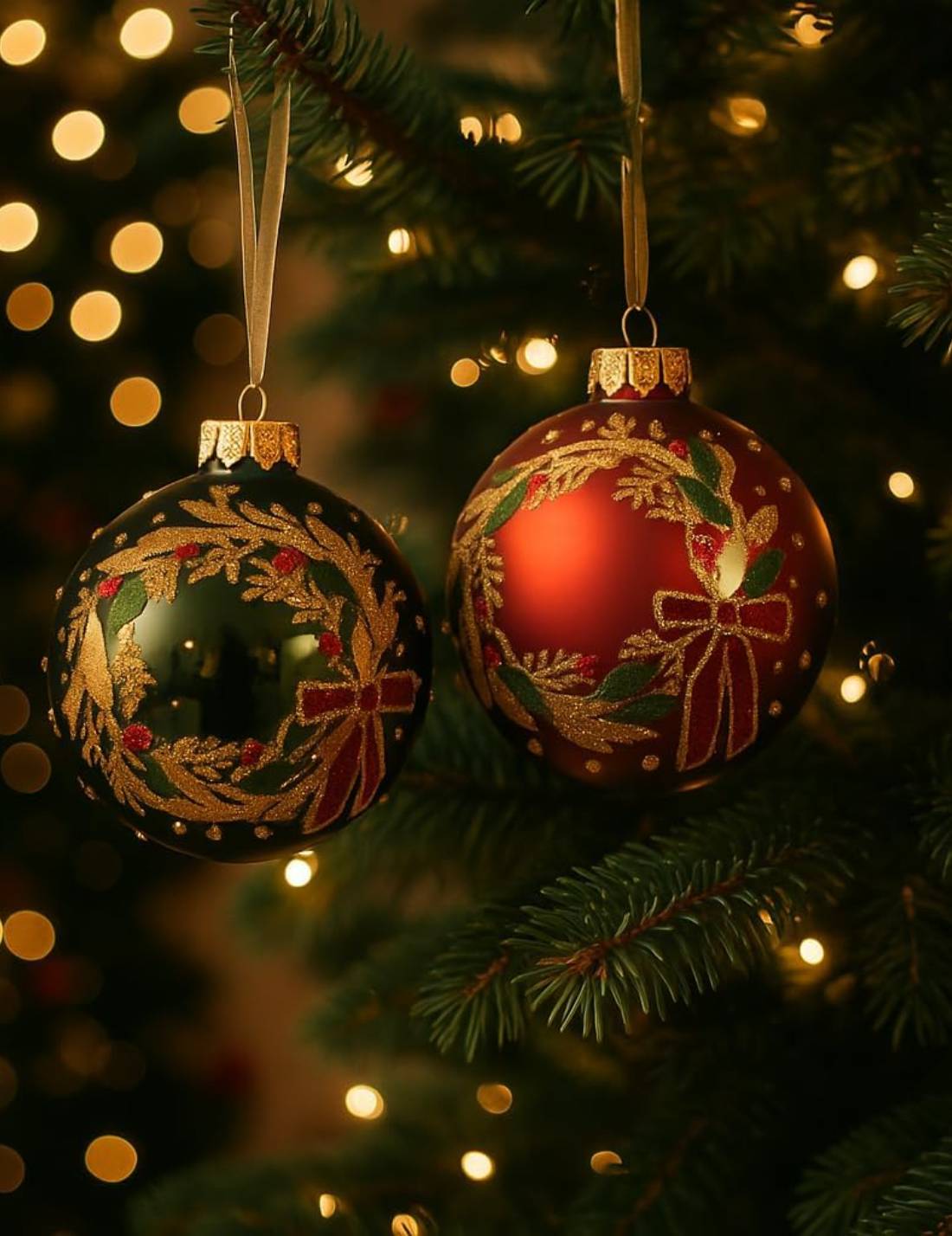 Pallina Albero Di Natale In Vetro Con Corona Ghirlanda 8cm