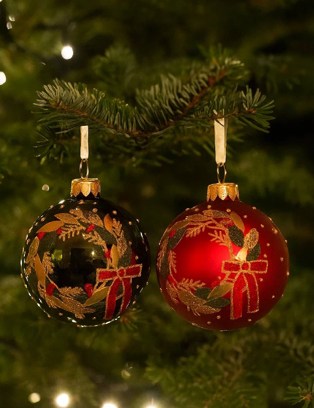Pallina Albero Di Natale In Vetro Con Corona Ghirlanda 8cm