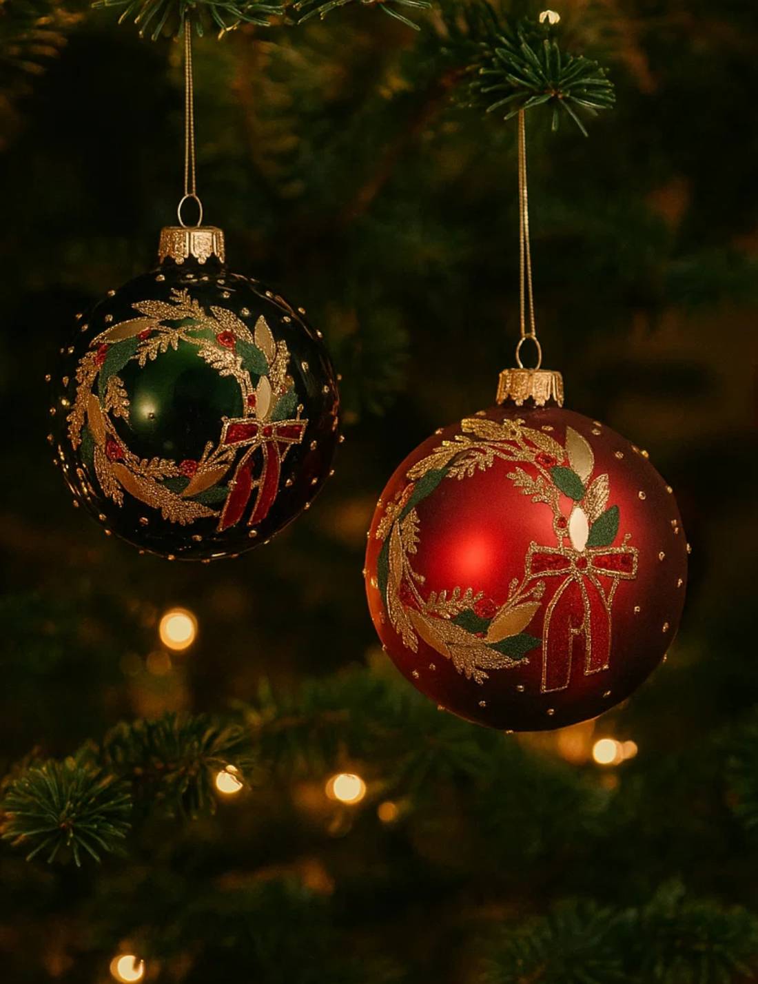 Pallina Albero Di Natale In Vetro Con Corona Ghirlanda 8cm