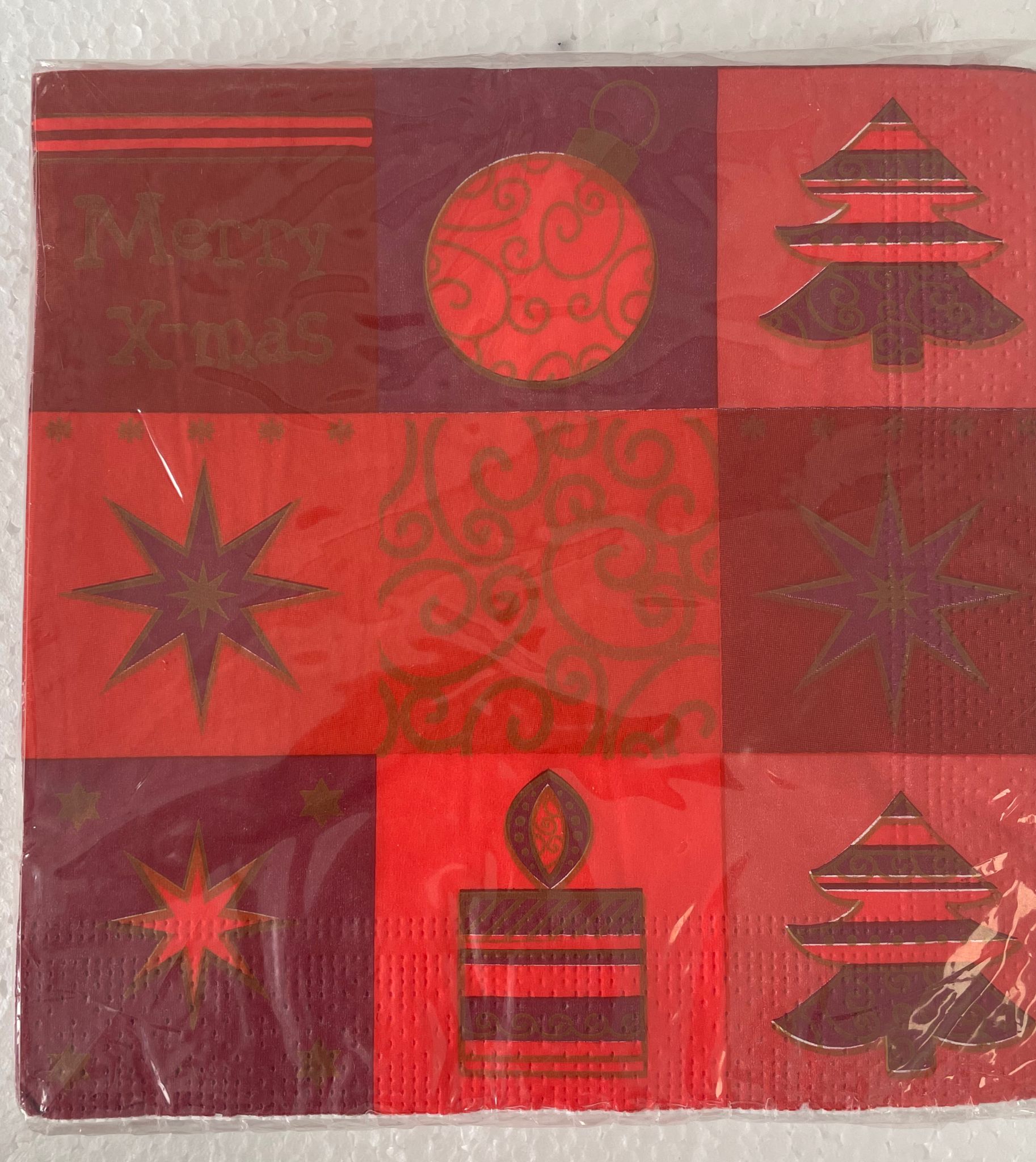 Tovaglioli Di Carta Natalizi Rossi Con Simboli Del Natale 33CM 20Pz.