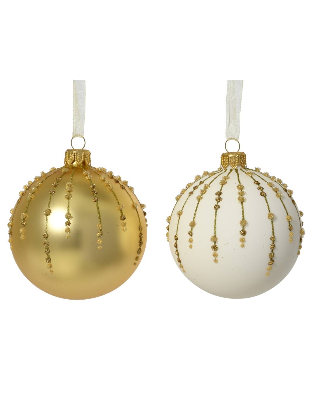 Pallina Albero Di Natale In Vetro Con Gocce Dorate 8cm