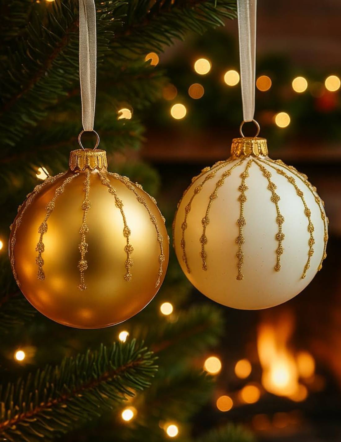 Pallina Albero Di Natale In Vetro Con Gocce Dorate 8cm