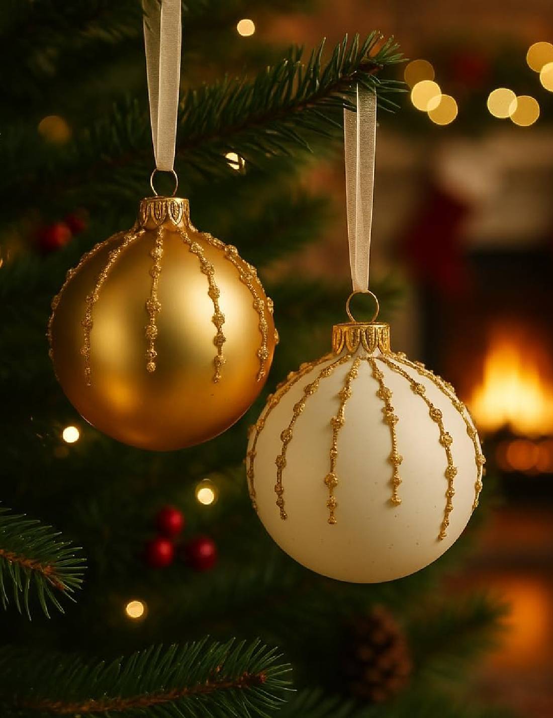 Pallina Albero Di Natale In Vetro Con Gocce Dorate 8cm