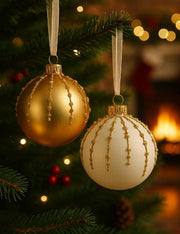 Pallina Albero Di Natale In Vetro Con Gocce Dorate 8cm