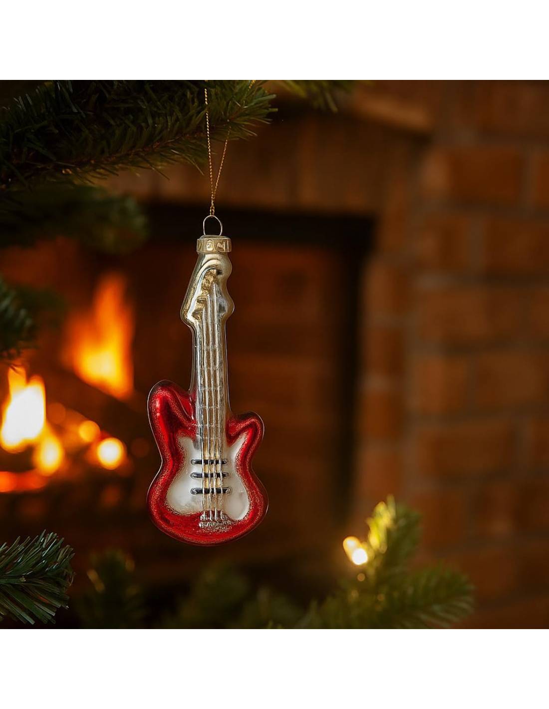 Addobbo Albero Di Natale Ciondolo In Vetro Chitarra Rossa