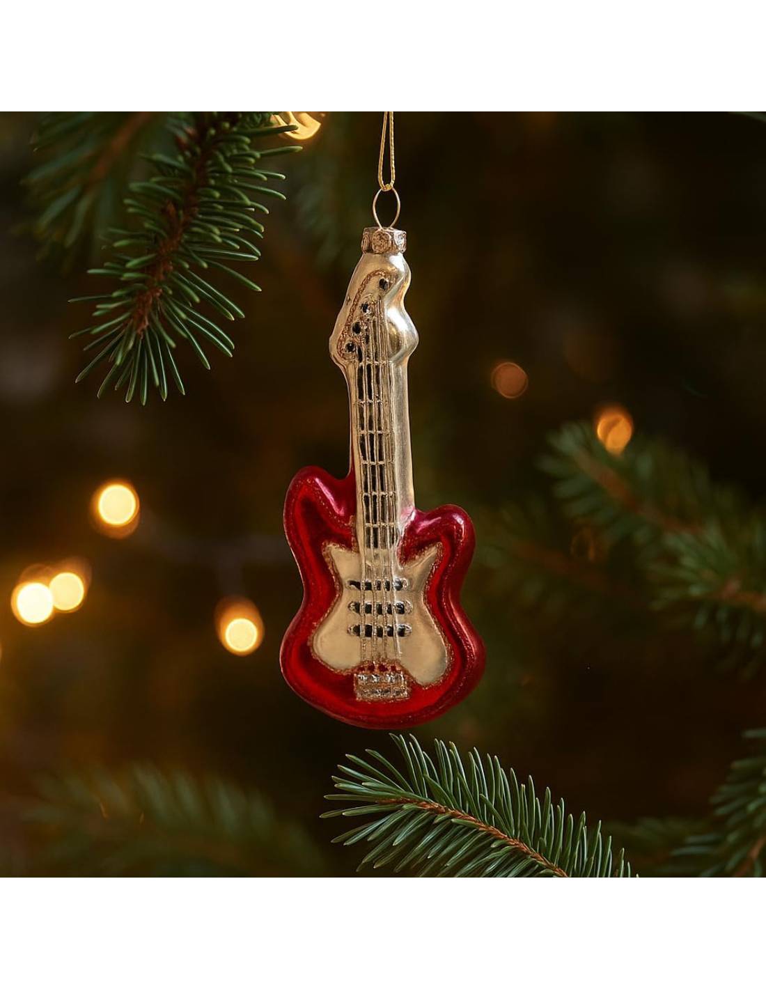 Addobbo Albero Di Natale Ciondolo In Vetro Chitarra Rossa