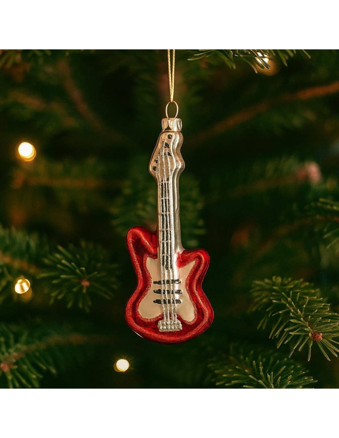 Addobbo Albero Di Natale Ciondolo In Vetro Chitarra Rossa