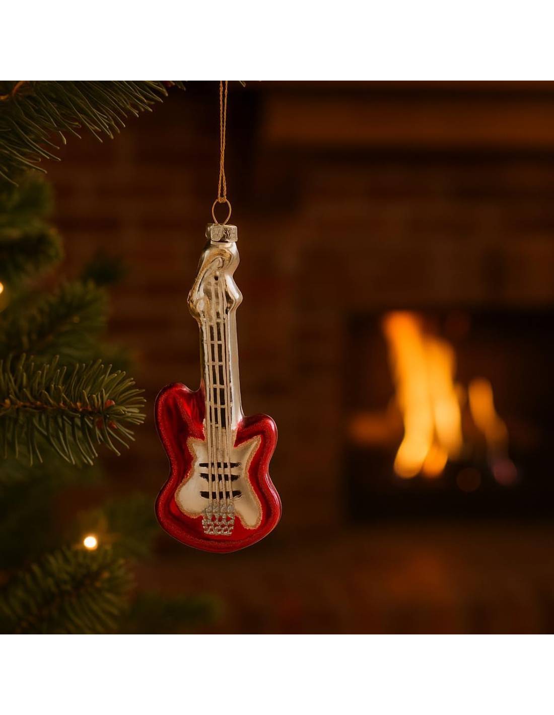 Addobbo Albero Di Natale Ciondolo In Vetro Chitarra Rossa