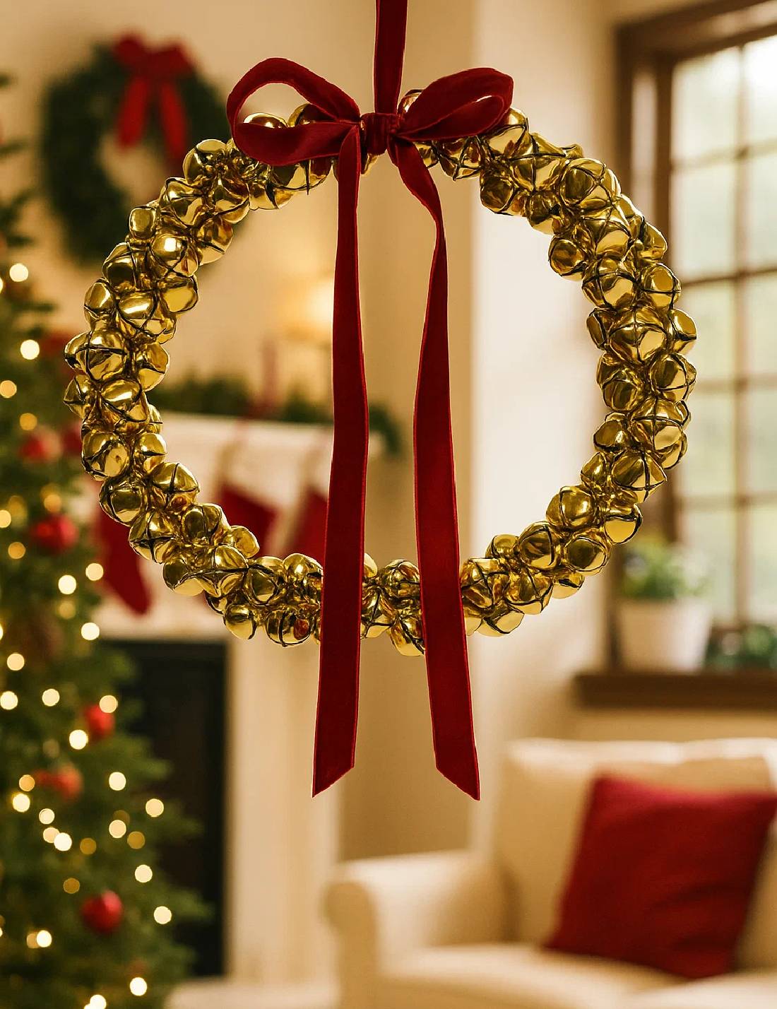 Addobbo Di Natale Ghirlanda Campanelle Oro 25cm