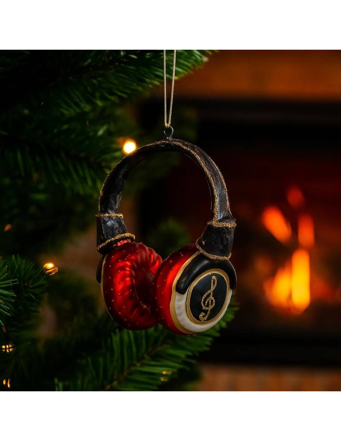 Addobbo Albero Di Natale Ciondolo In Vetro Cuffie Nero Rosso