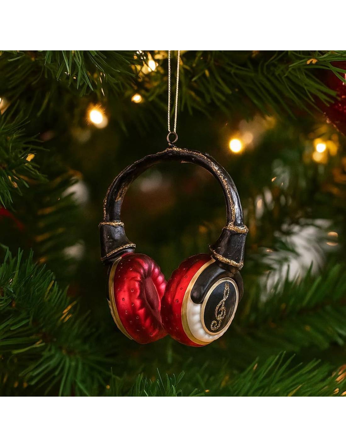 Addobbo Albero Di Natale Ciondolo In Vetro Cuffie Nero Rosso