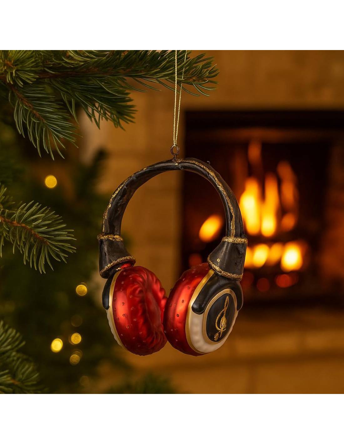 Addobbo Albero Di Natale Ciondolo In Vetro Cuffie Nero Rosso