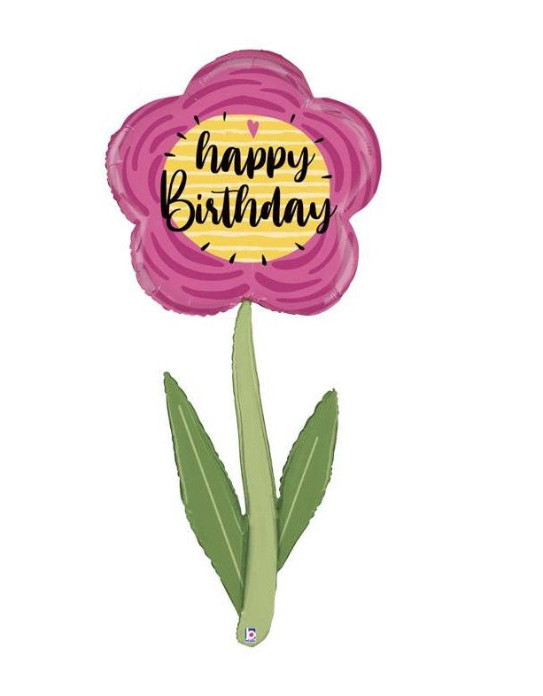 Palloncino Metalfoil Fiore Happy Birthday 60" 153cm