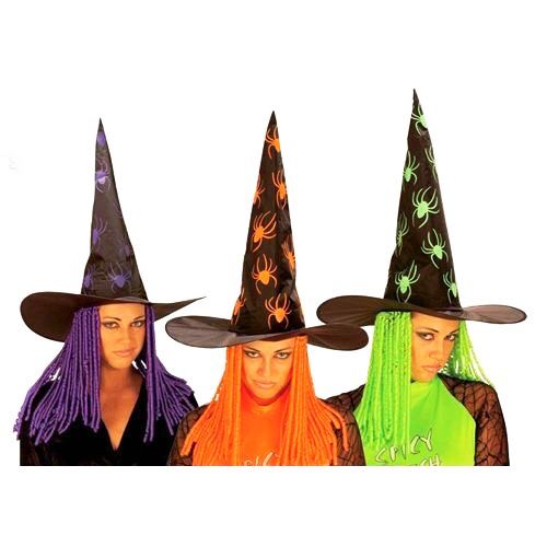 Cappello Da Strega Con Ragni E Dreadlocks Ricci Costume Halloween 48cm
