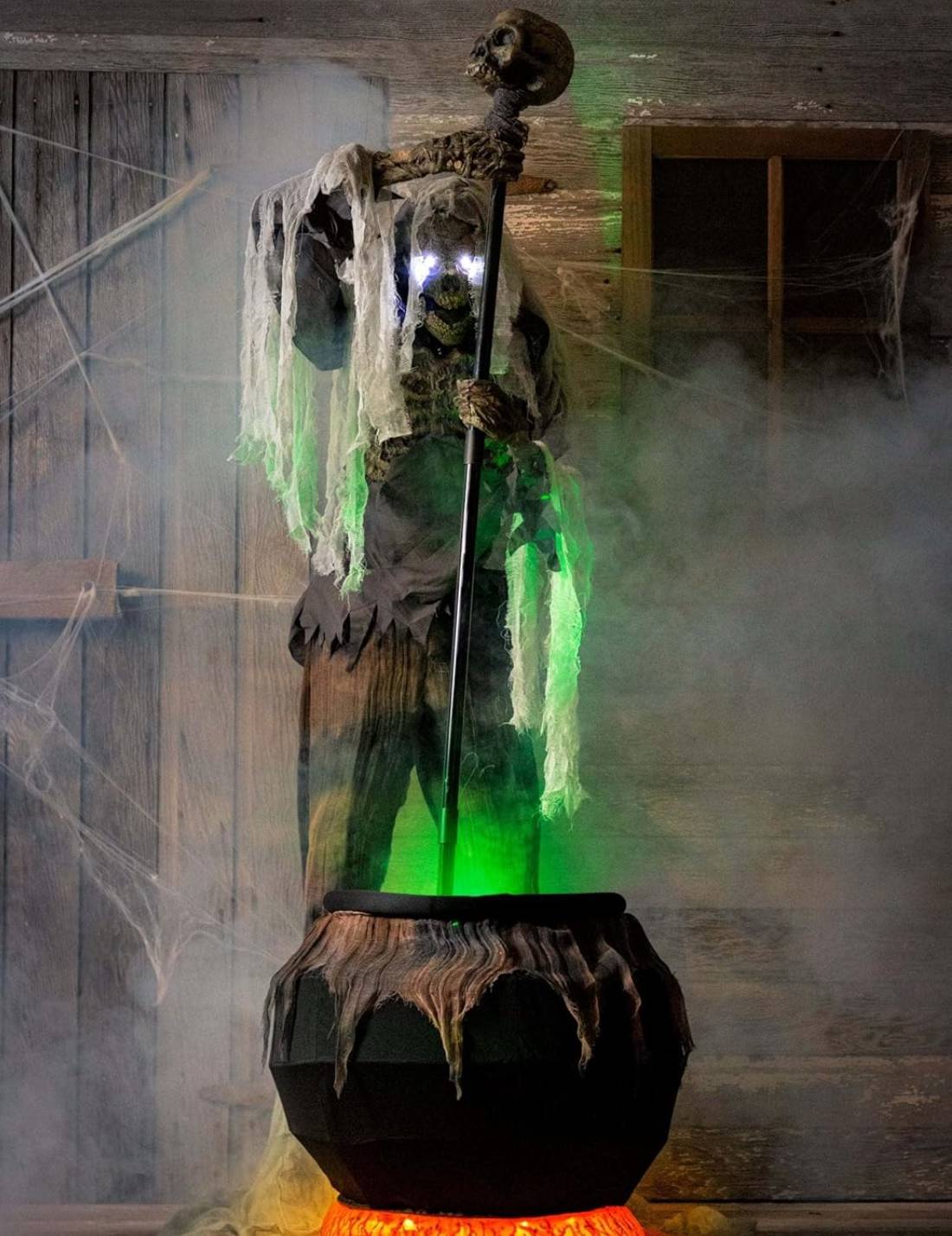 Scheletro Animato Di Halloween Con Calderone 1,8m