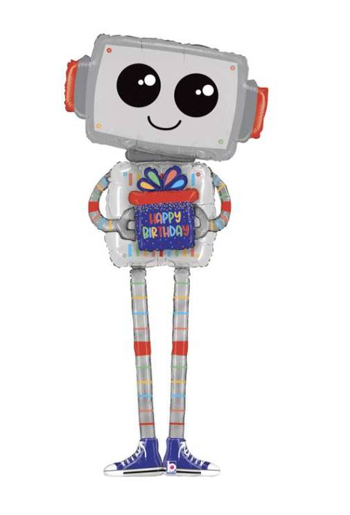 Palloncino Metalfoil Sagomato Robot "Happy Birthday" 60" 157cm