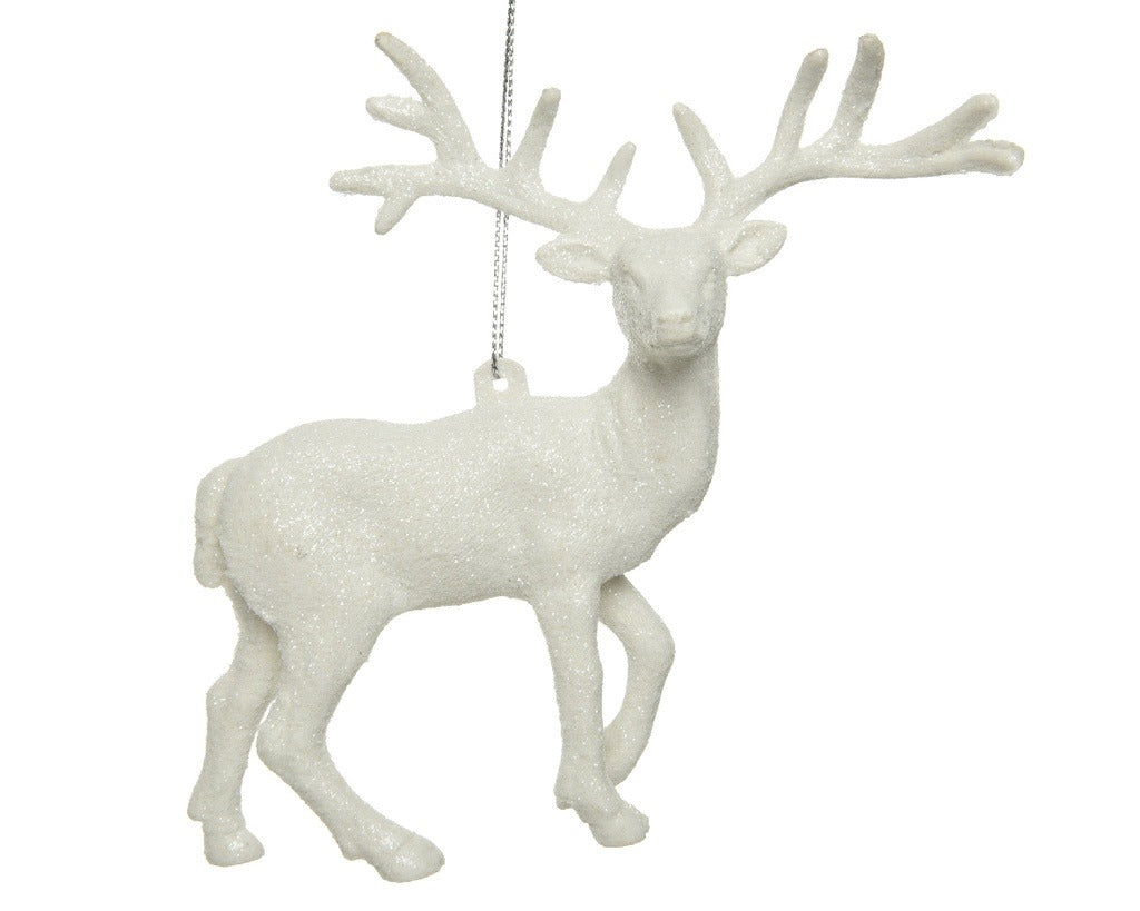 Addobbo Albero Di Natale Renna Bianca Con Glitter 14cm