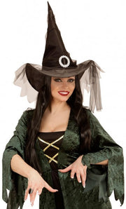 Cappello Da Strega Con Diadema E Velo Costume Halloween 40cm