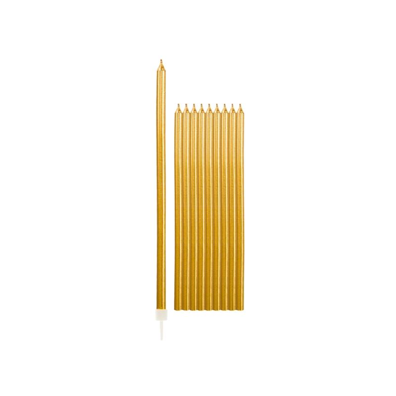Candeline Di Compleanno In Cera Mezzo Stelo Oro Metallizzate 10pz.