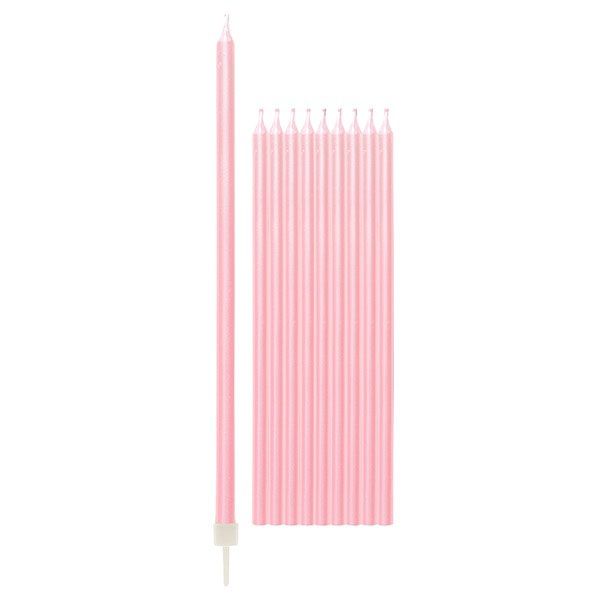 Candeline Di Compleanno In Cera Mezzo Stelo Rosa Perla 10pz.