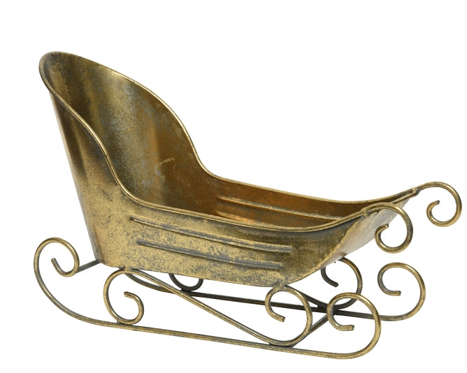 Addobbo Slitta Di Babbo Natale Oro In Metallo 25 cm