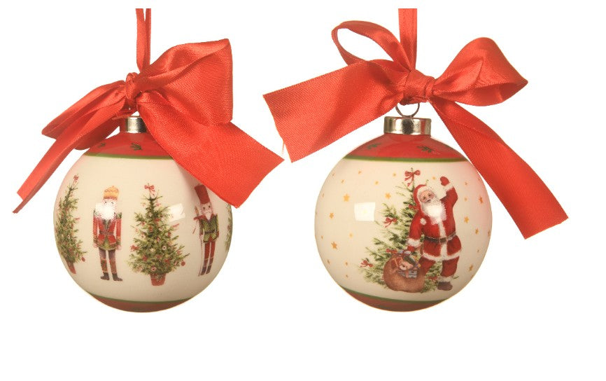 Pallina Albero Di Natale In Dolomite Con Fiocco Rosso Prodotto Assortito