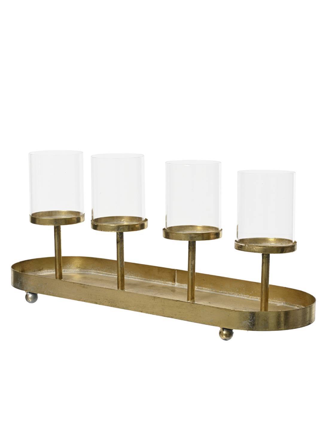 Candelabro Ovale Di Natale In Ferro Color Oro Con 4 Portacandele 48cm