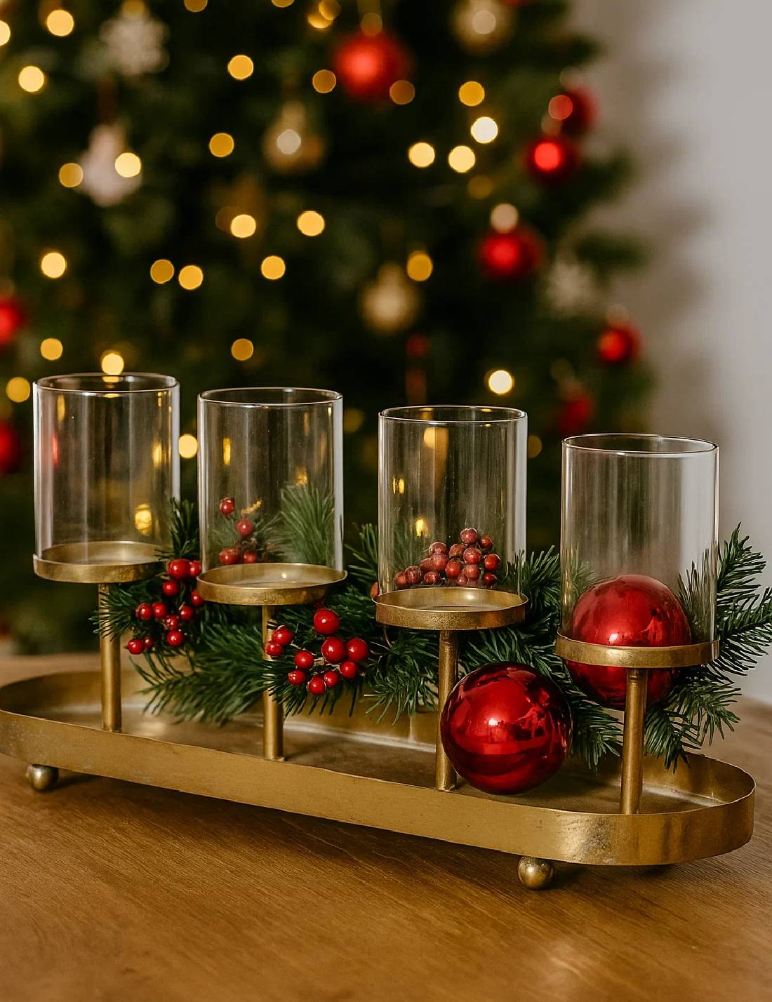 Candelabro Ovale Di Natale In Ferro Color Oro Con 4 Portacandele 48cm