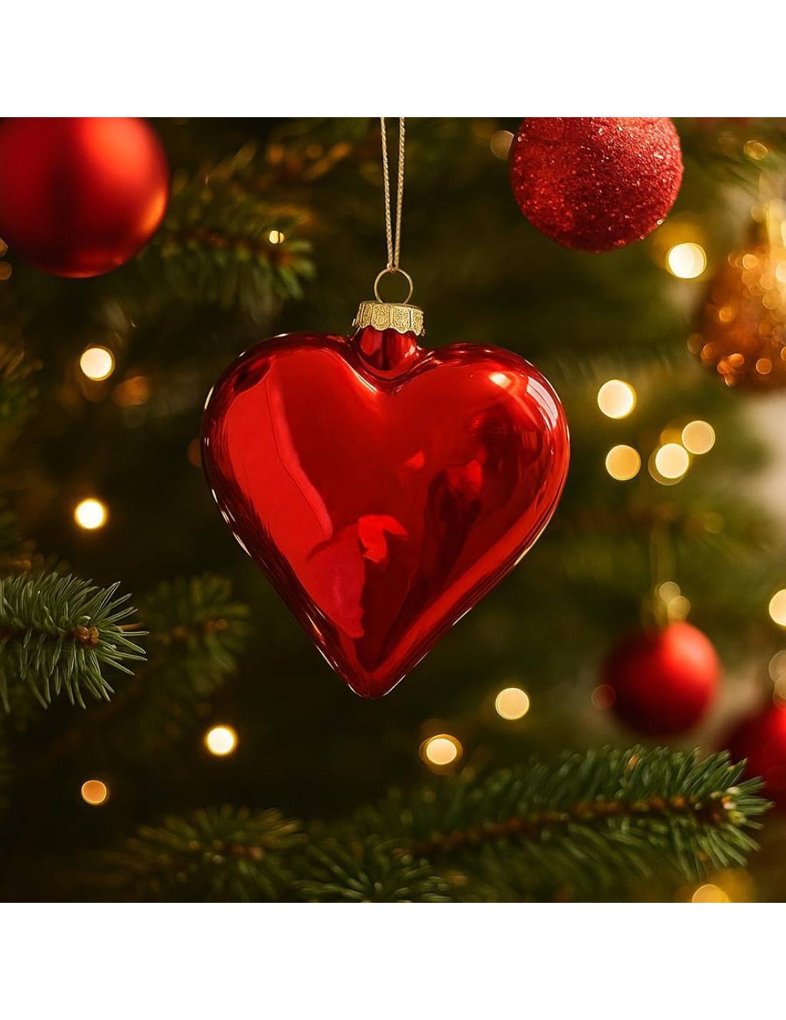 Pallina Albero Di Natale In Vetro Cuore Perlato Rosso