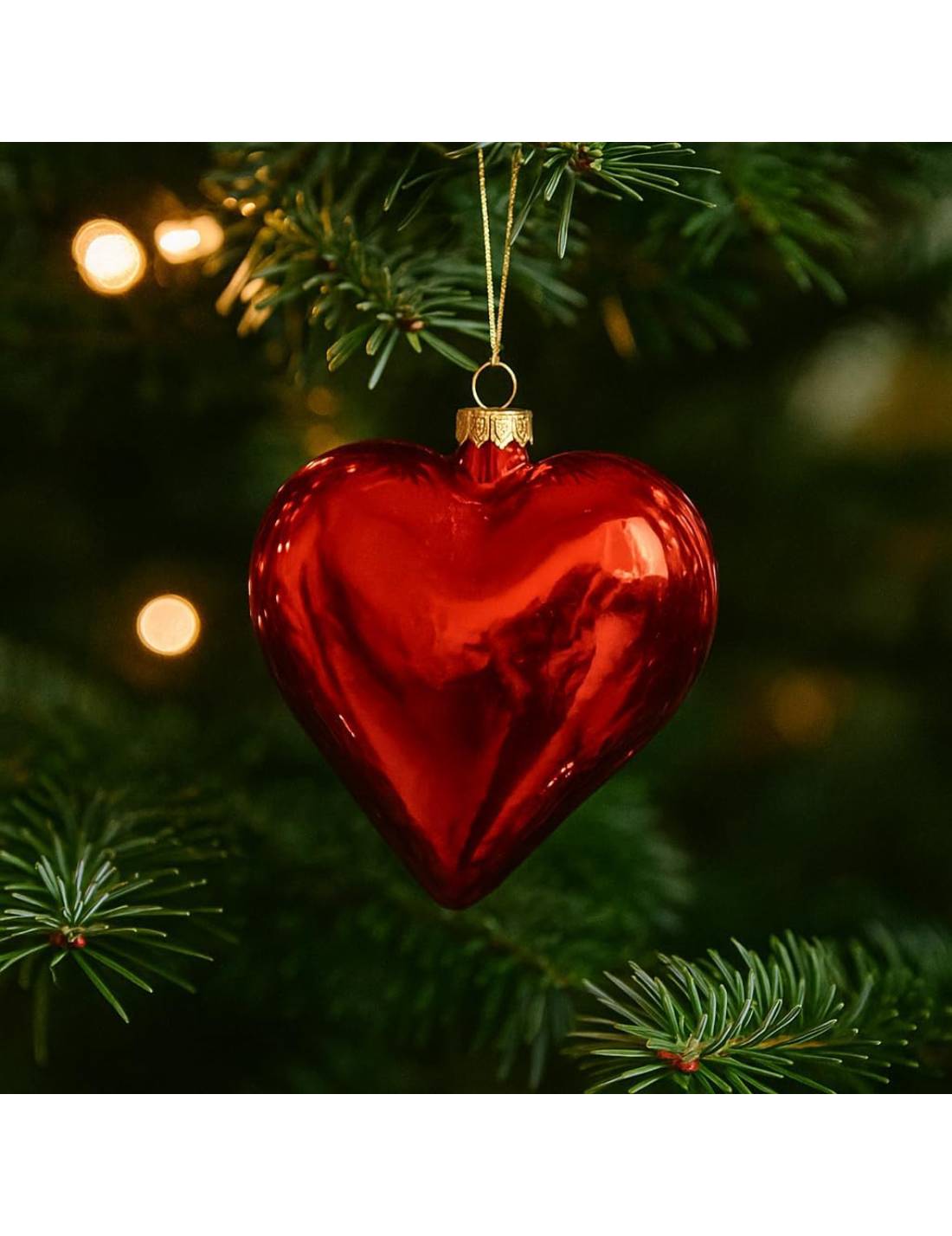 Pallina Albero Di Natale In Vetro Cuore Perlato Rosso