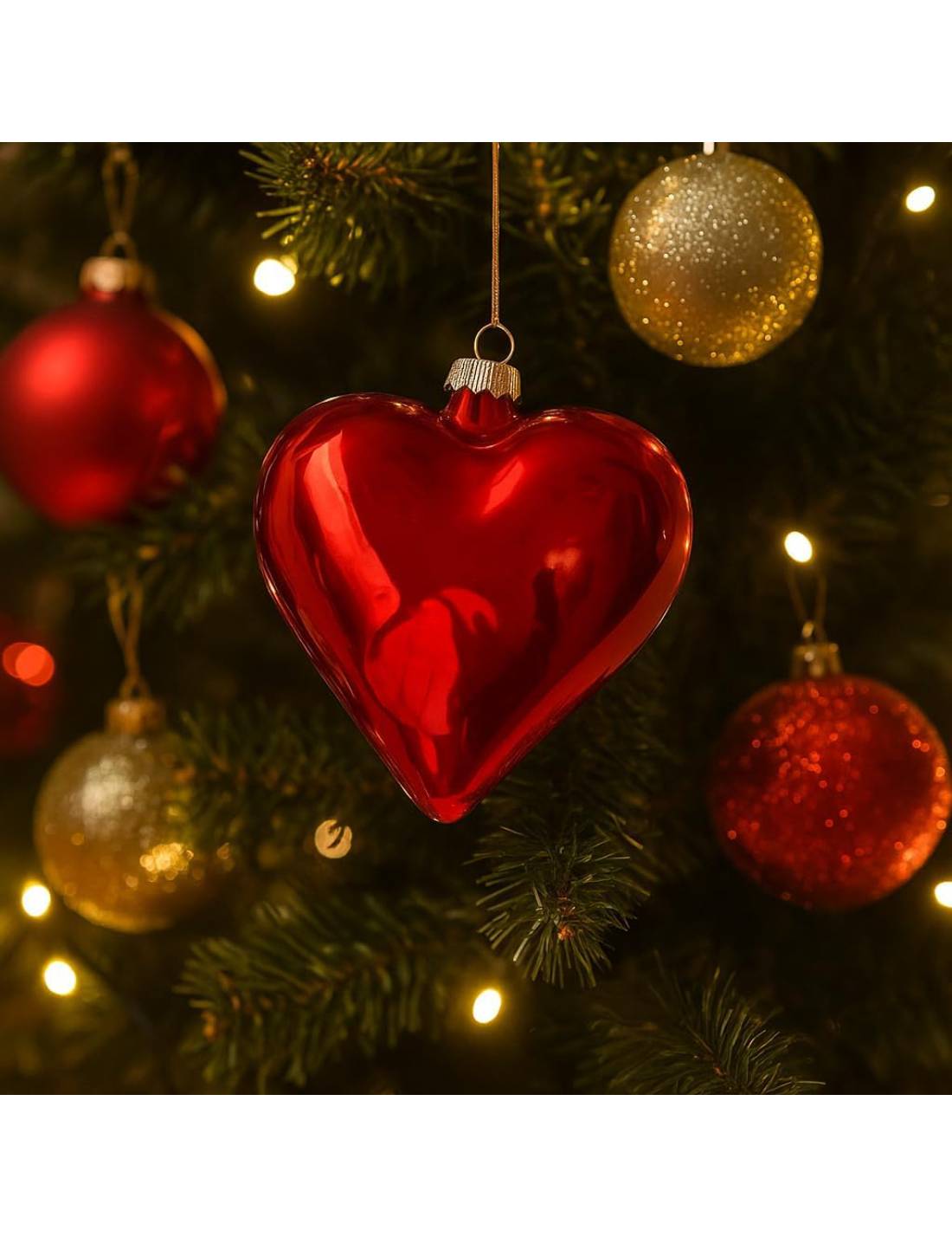 Pallina Albero Di Natale In Vetro Cuore Perlato Rosso