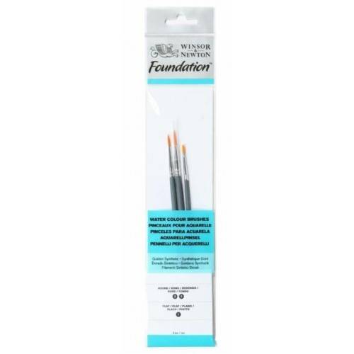 Winsor Newton Foundation 3 Pennelli Tondi 3/5 E Piatto Manico Corto Per Acquerelli